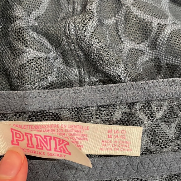 PINK Gray Floral Lace Bralette with Halter Top and 3 Hook Closures for Size Adj - Picture 4 of 4